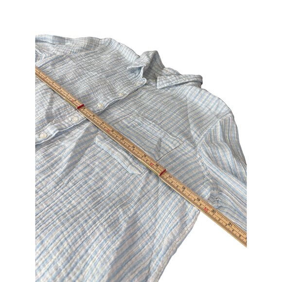 Time & Tru Womens Medium Button-Up Striped Shirt Blue & White Cotton Blend - Picture 8 of 10